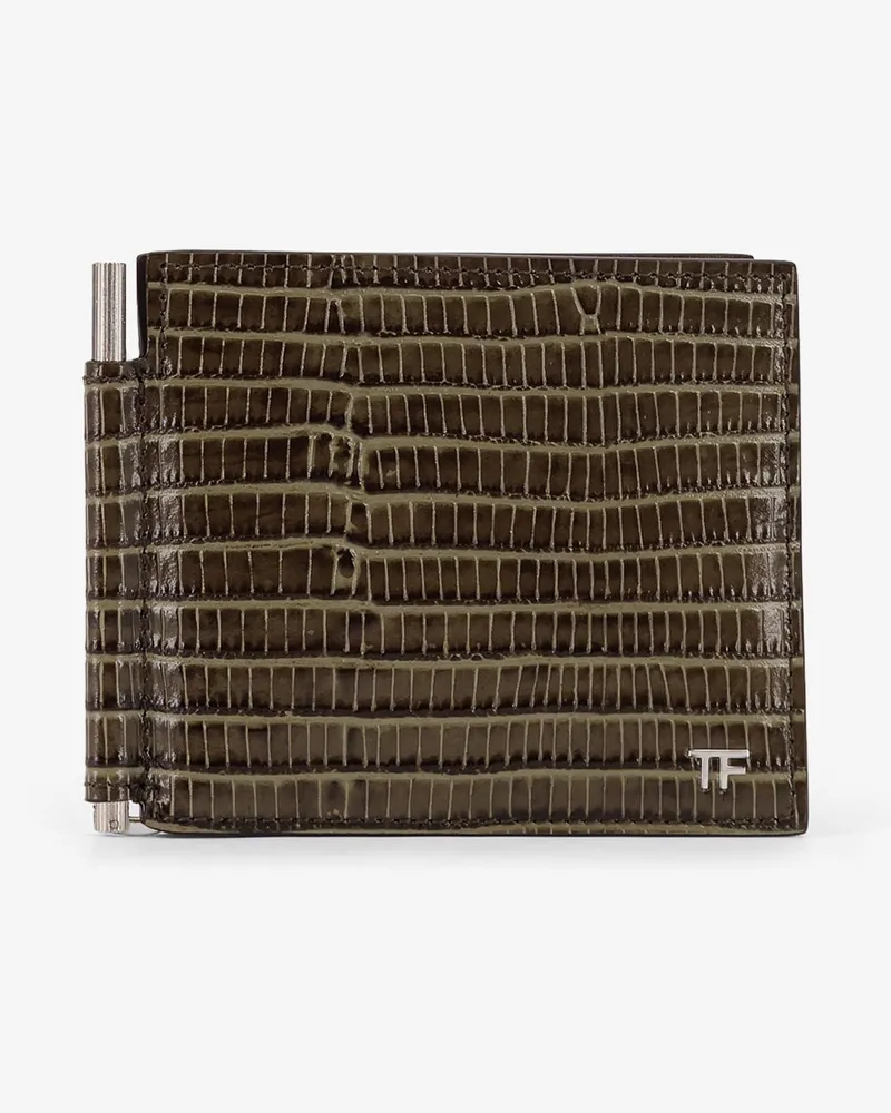 Tom Ford Leather wallet with croco effect -  - gender_Man Green