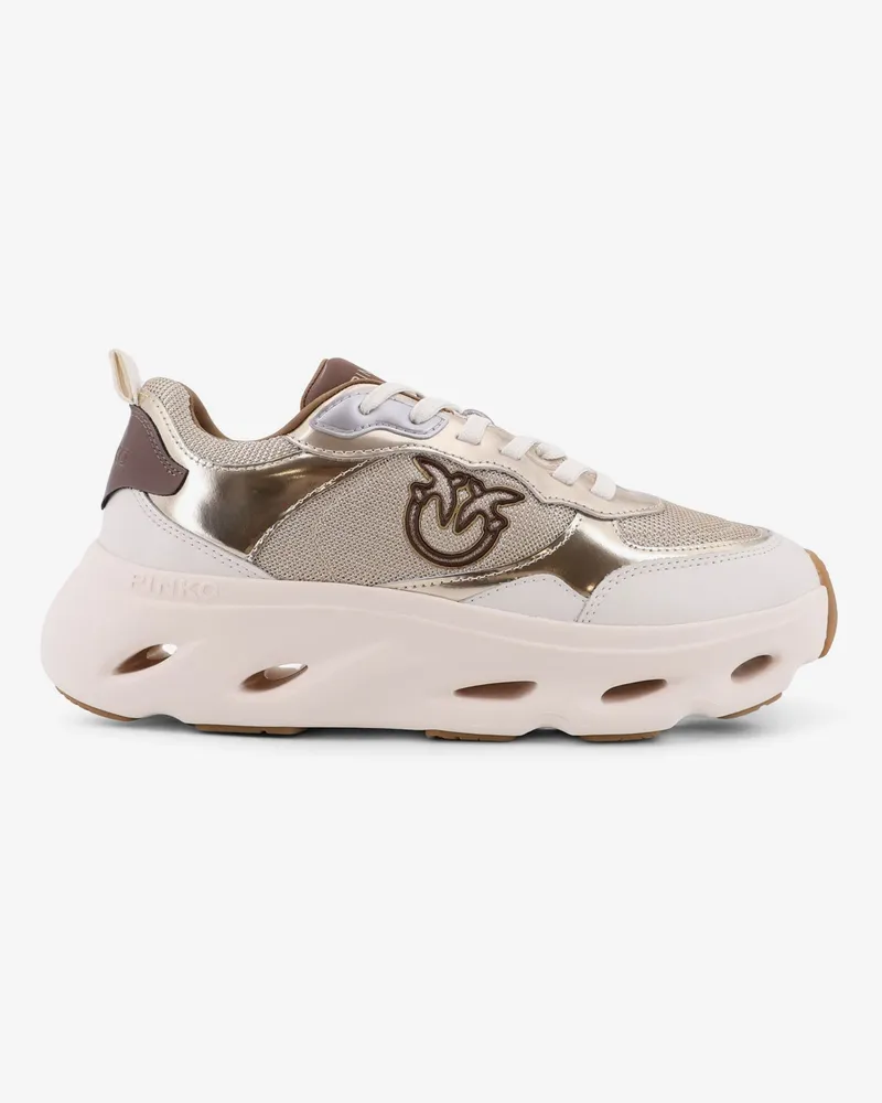 Pinko Pink leather sneakers with nylon inserts -  - gender_Woman Gold