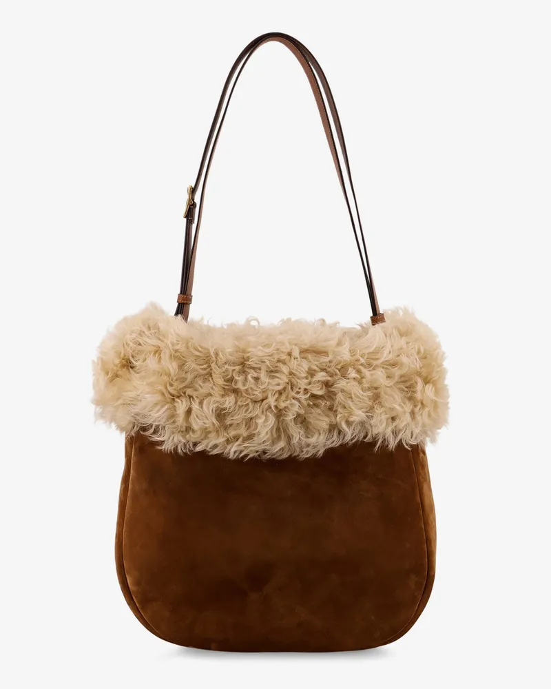 Saint Laurent Suede shoulder bag with shearling profile -  - gender_Woman Brown