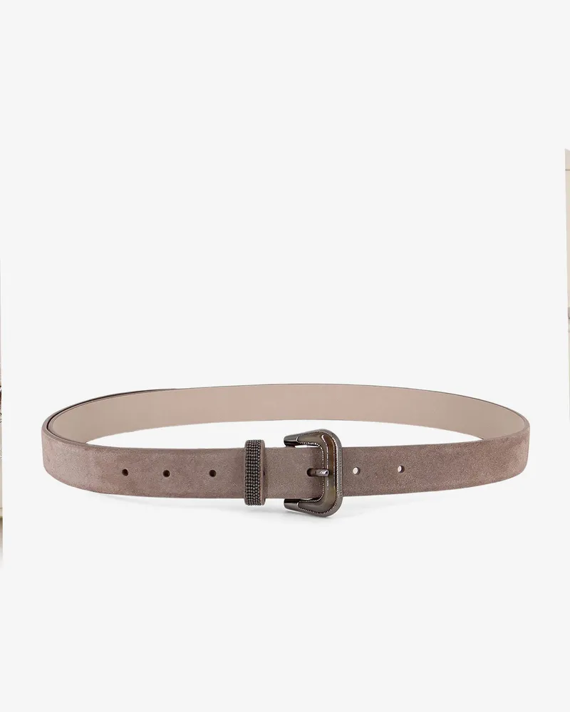 Brunello Cucinelli Suede belt with Monili loop -  - gender_Woman Beige
