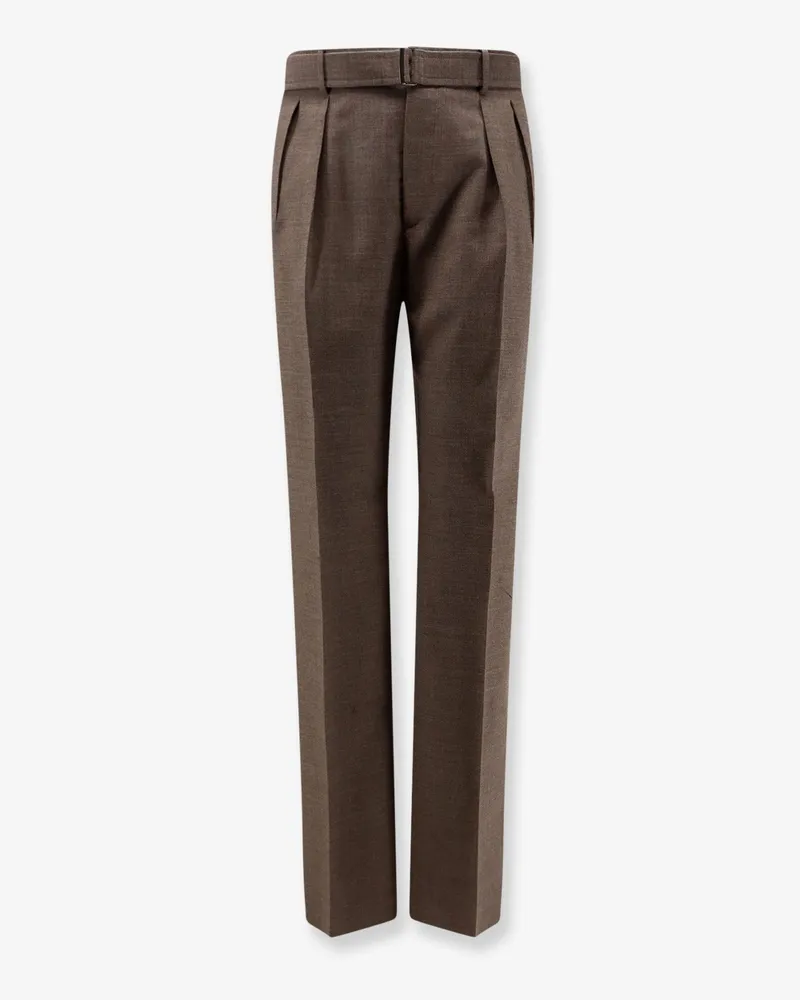 Tagliatore Nevil virgin wool trousers with belt -  - gender_Man Brown