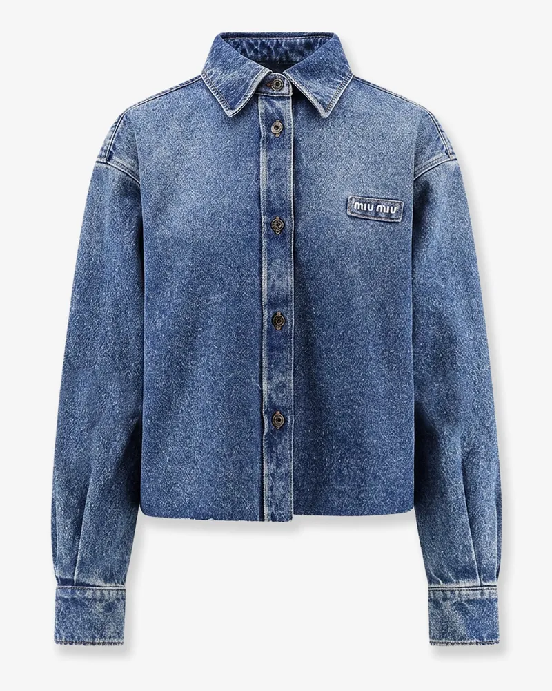 Miu Miu Denim shirt with Logo Patch -  - gender_Woman Blue