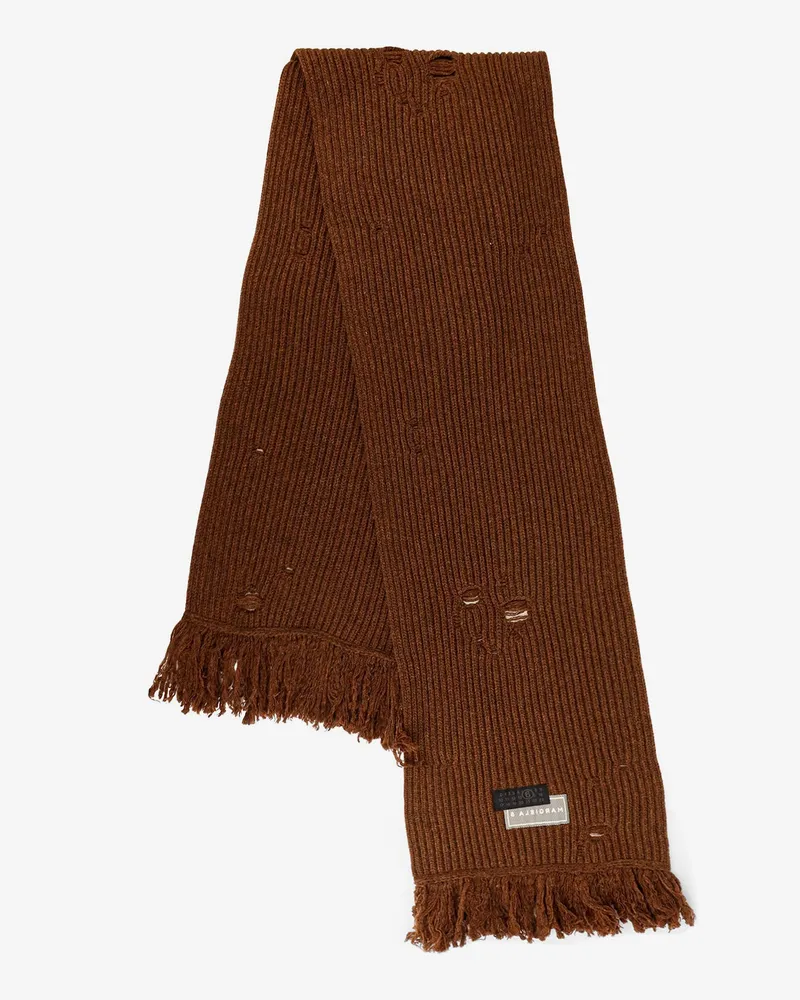 Maison Margiela Wool blend scarf with distressed effect -  - gender_Man Brown