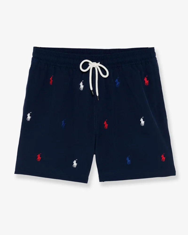 Ralph Lauren Nylon swim trunks with all-over embroidered logo -  - gender_Man Blue