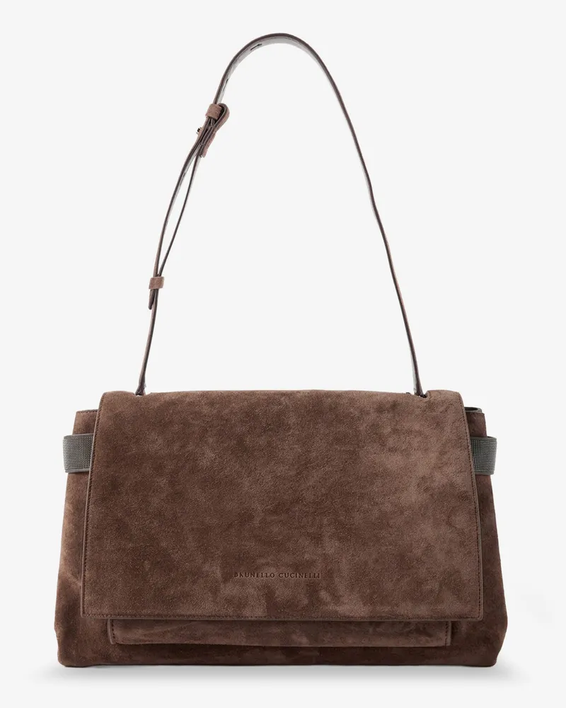Brunello Cucinelli Suede crossbody bag with Monili details -  - gender_Woman Brown
