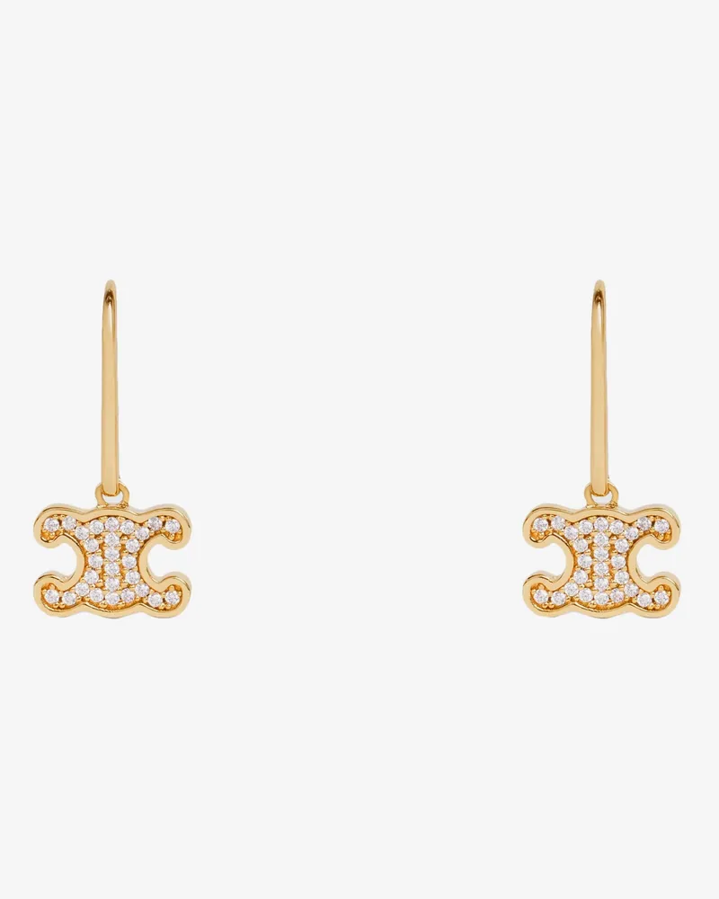 Celine Triomphe brass earrings with rhinestones -  - gender_Woman Gold