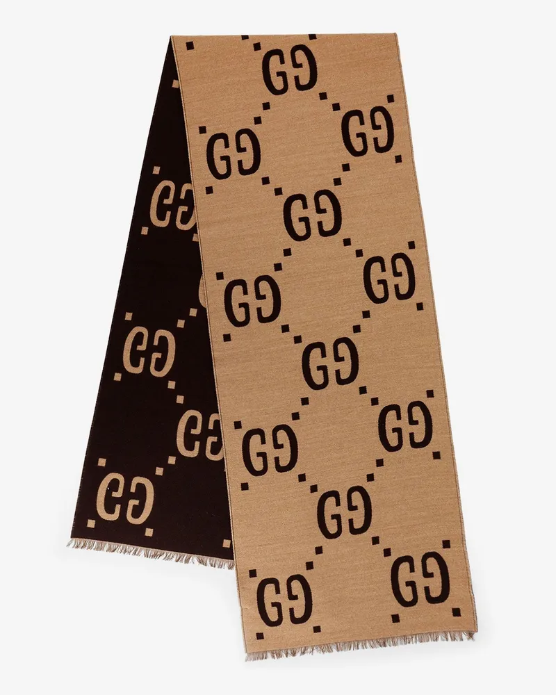 Gucci Wool and silk scarf with GG jacquard motif -  - gender_Man Beige