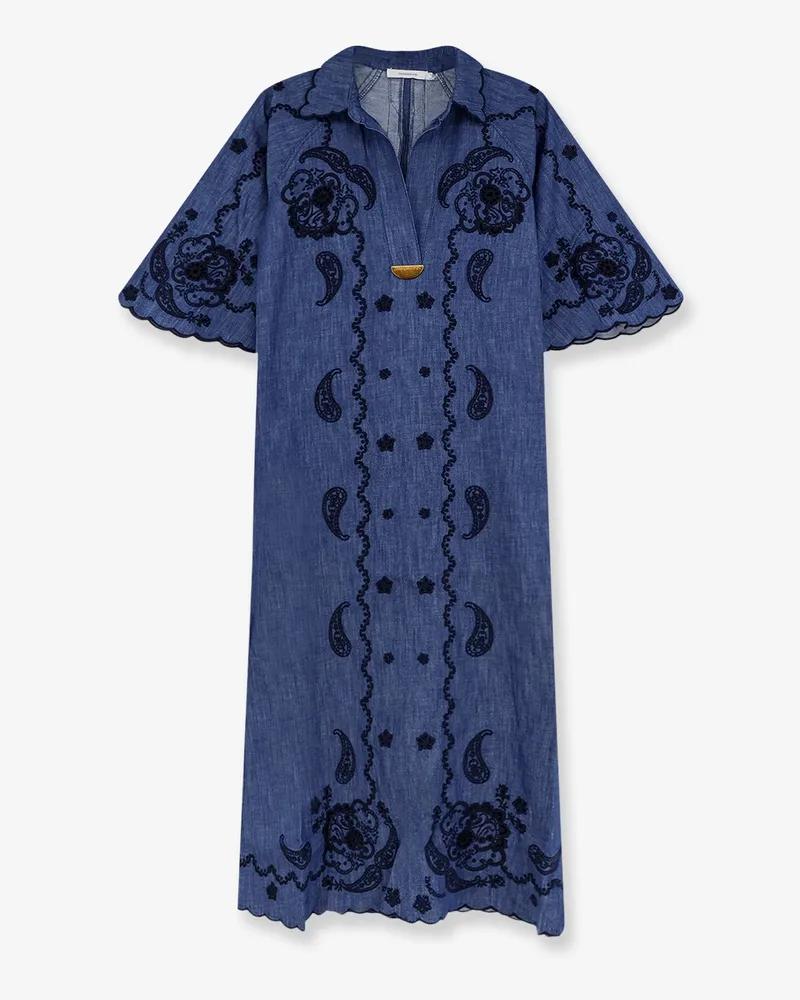 Zimmermann Aster long denim dress with contrasting embroidery -  - gender_Woman Blue