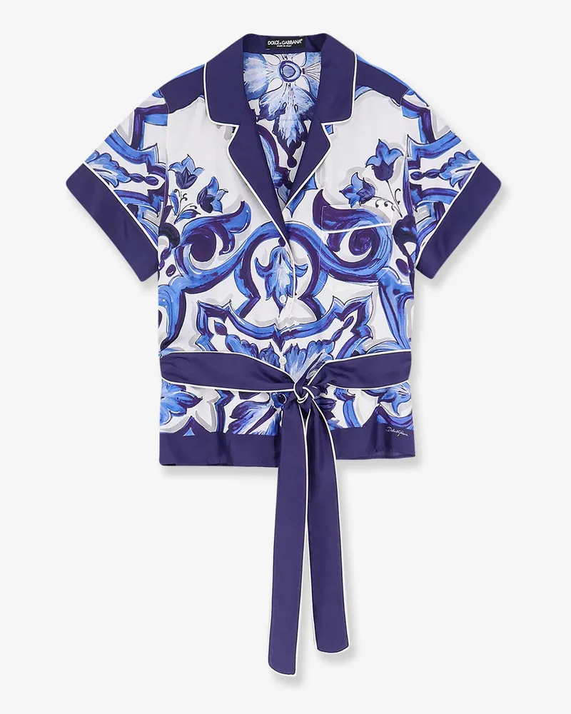 Dolce & Gabbana Silk shirt with Maiolica print -  - gender_Woman Blue