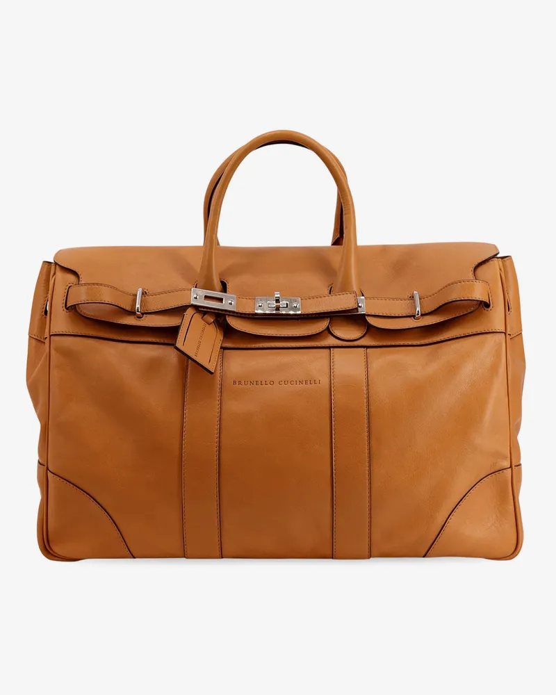 Brunello Cucinelli Leather travel bag with engraved logo on the front -  - gender_Man Brown