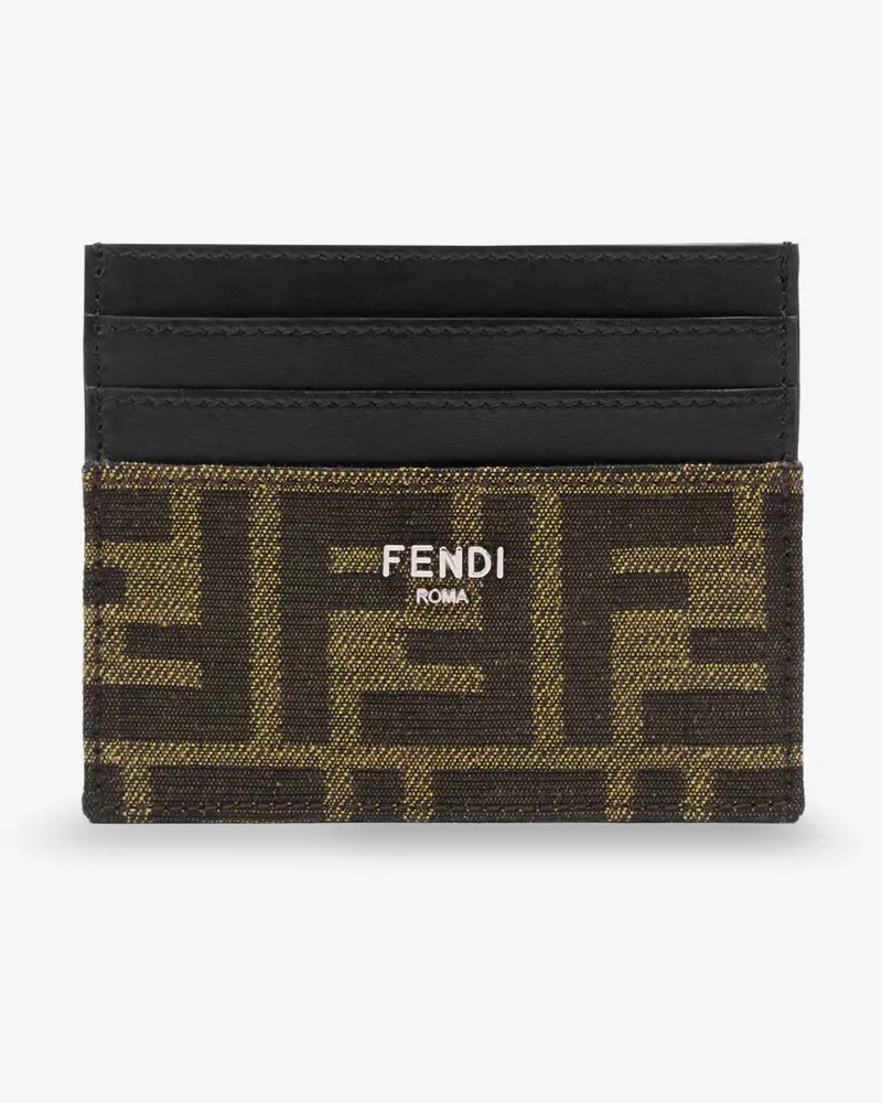 Fendi Leather card holder with FF Jacquard fabric inserts -  - gender_Man Brown