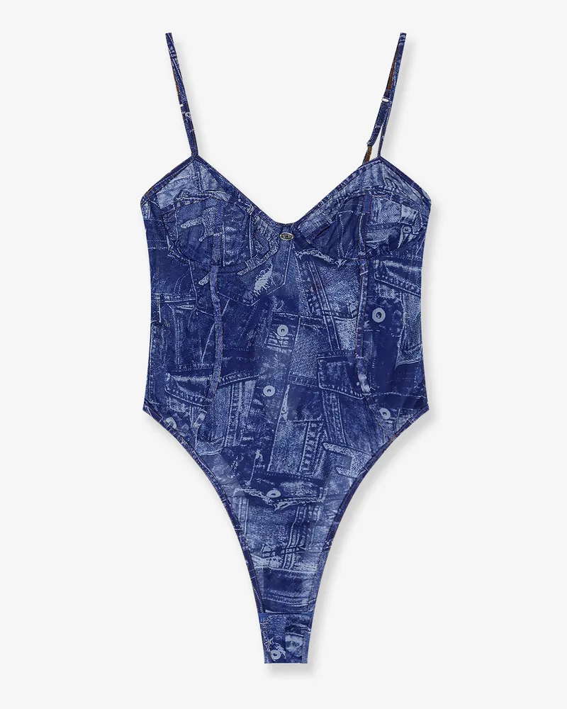 Diesel Bridget nylon bodysuit with denim print -  - gender_Woman Blue