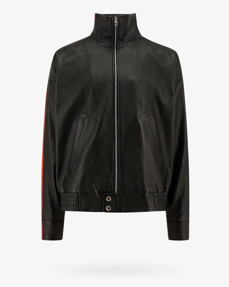 Alexander McQueen Leather jacket with contrasting bands -  - gender_Man Black