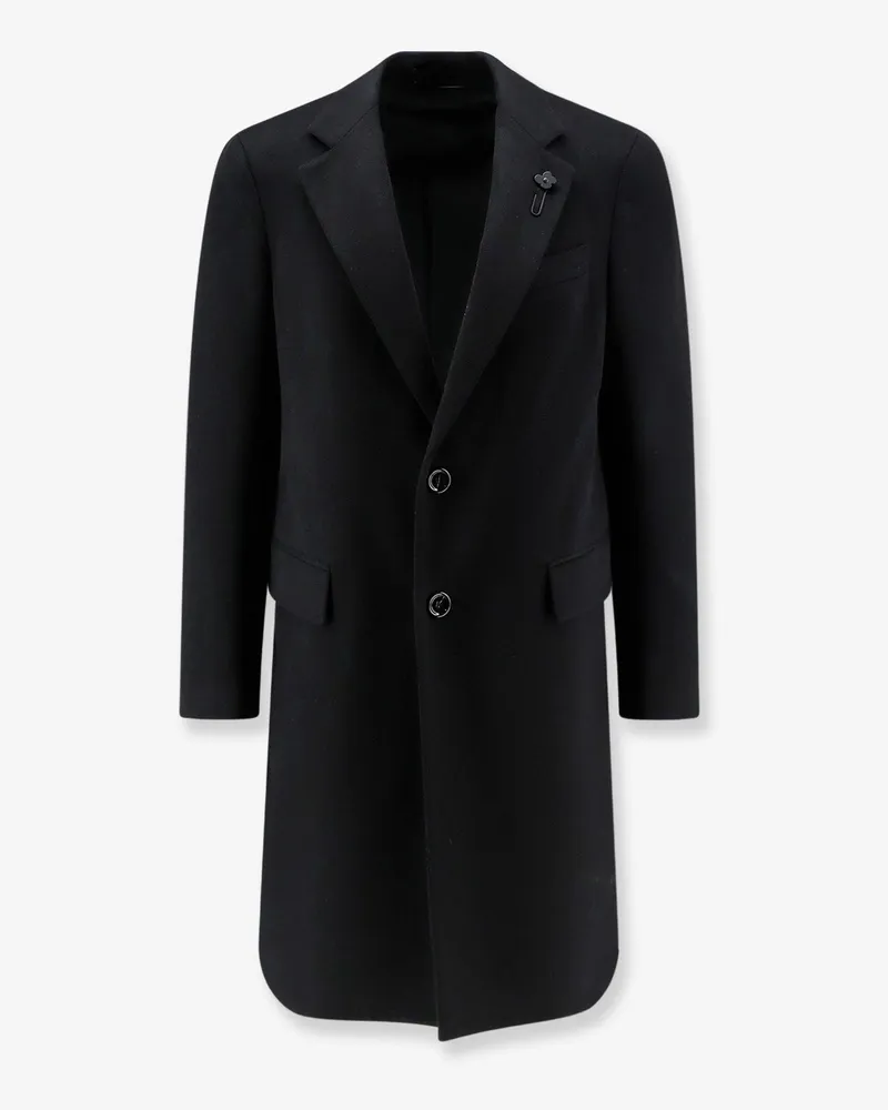 LARDINI Single-breasted coat with iconic brooch -  - gender_Man Black