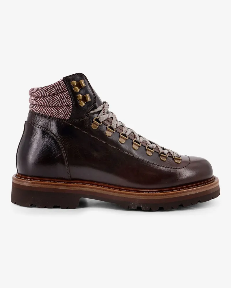Brunello Cucinelli Mountain Boot leather ankle boots with wool and cashmere insert -  - gender_Man Brown
