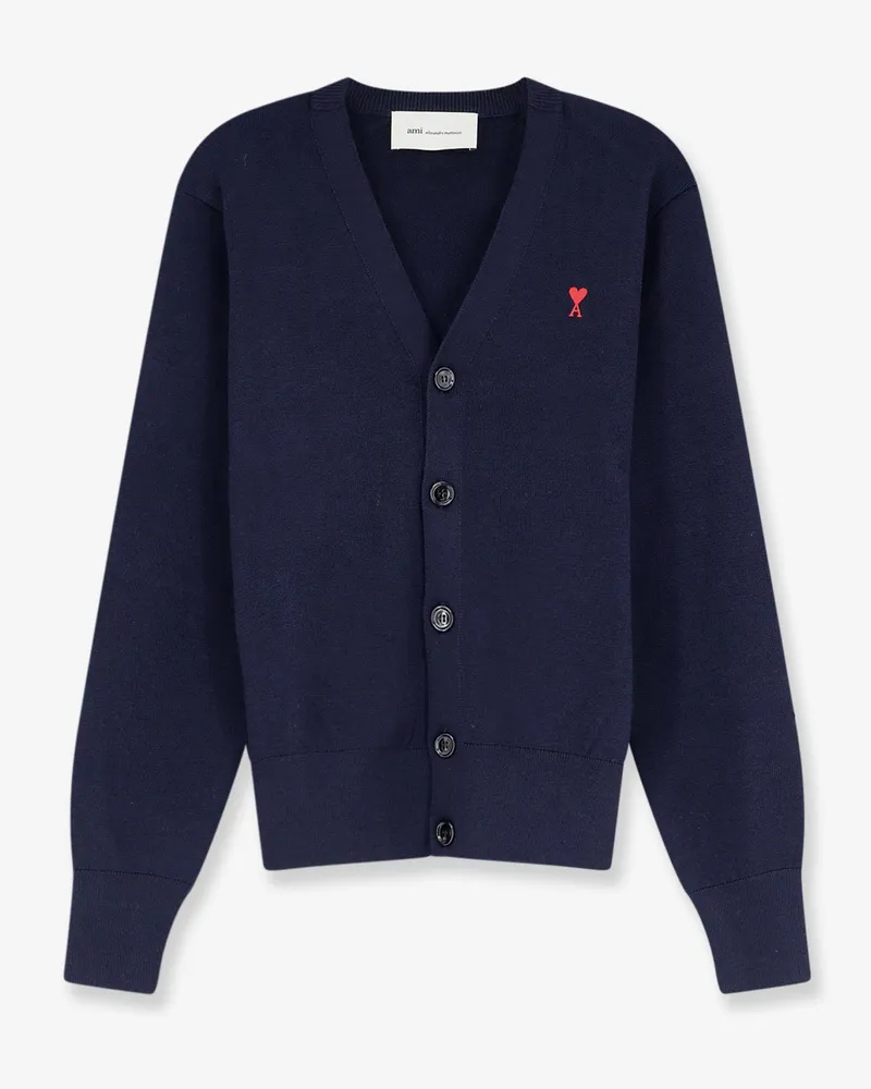 AMI Paris Wool cardigan with iconic embroidery -  - gender_Man Blue