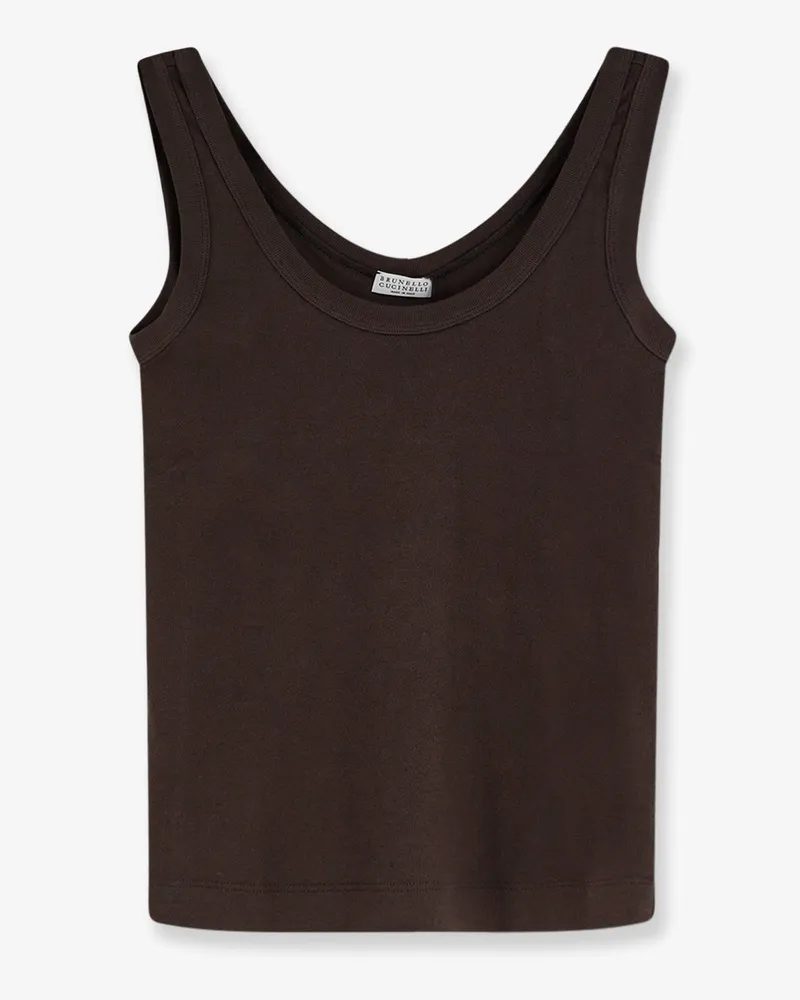Brunello Cucinelli Cotton blend tank top with back monili detail -  - gender_Woman Brown