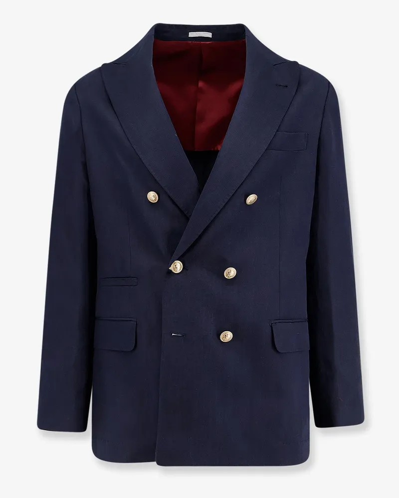 Brunello Cucinelli Silk and linen blazer -  - gender_Man Blue
