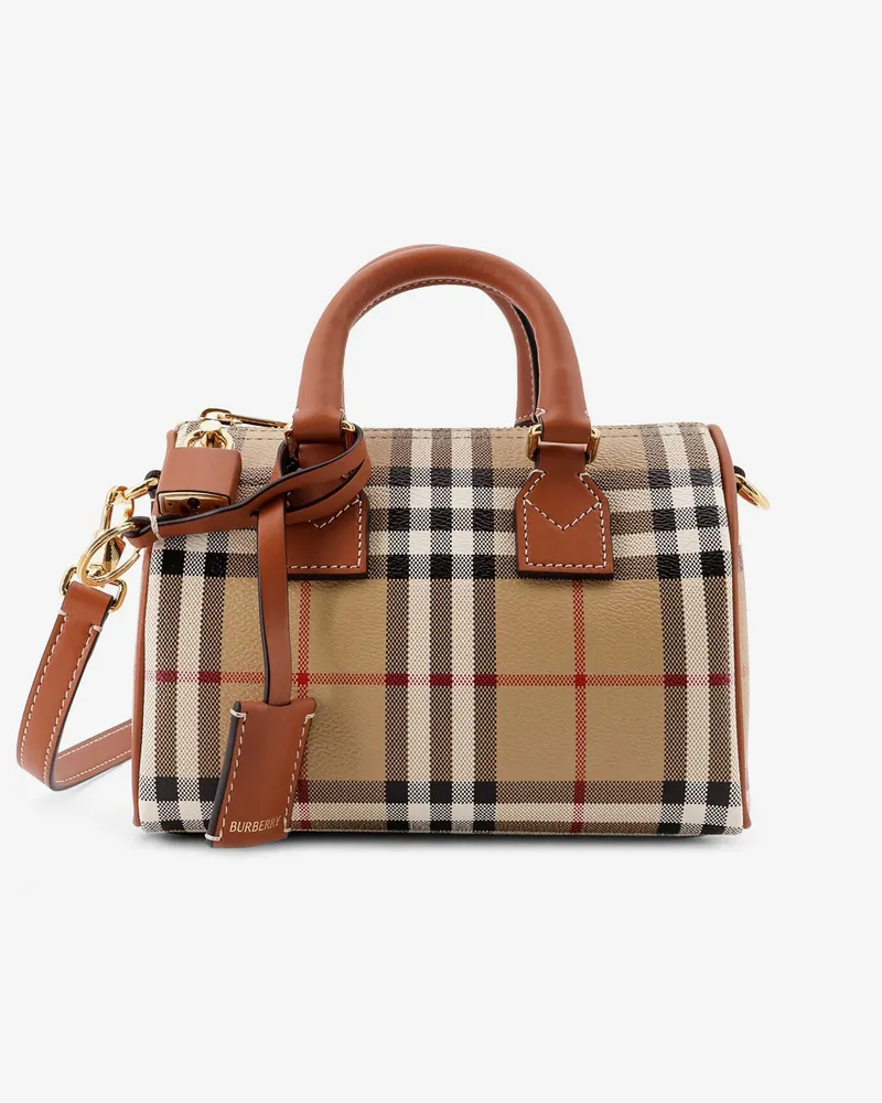 Burberry Coated canvas crossbody bag with check pattern -  - gender_Woman Beige