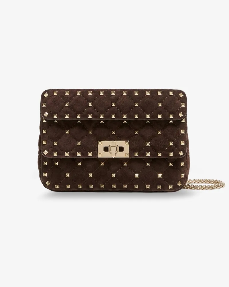 Valentino Garavani Rockstud Spike suede crossbody bag with all-over studs -  - gender_Woman Brown