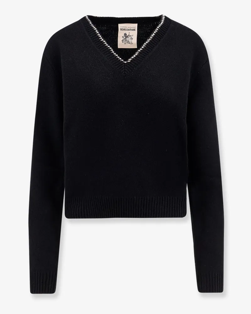 Semicouture Wool and cashmere sweater with rhinestones -  - gender_Woman Black