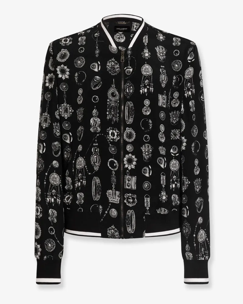 Dolce & Gabbana Silk bomber with icnic print -  - gender_Man Black