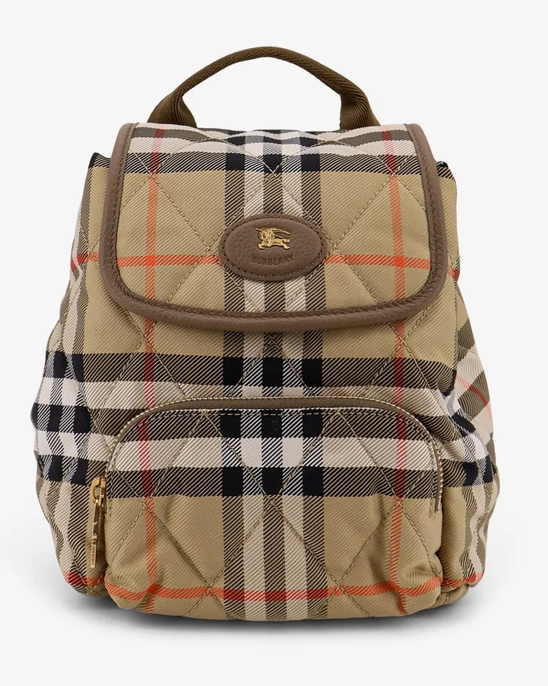 Burberry Horseshoe nylon backpack with check pattern -  - gender_Woman Beige