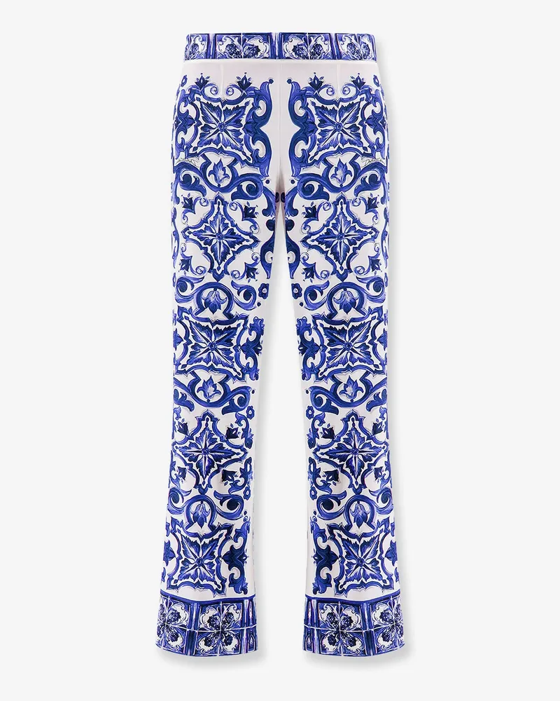 Dolce & Gabbana Silk trousers with majolica print -  - gender_Woman Blue