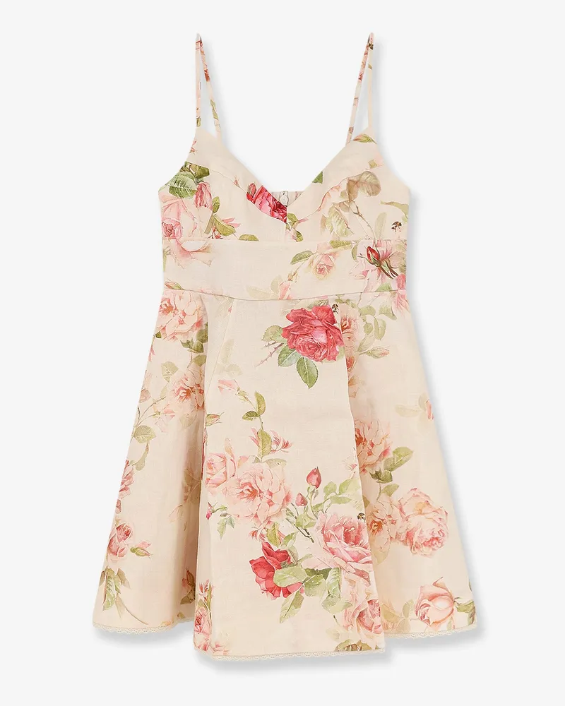 Zimmermann Roselight short linen dress with floral print -  - gender_Woman Beige