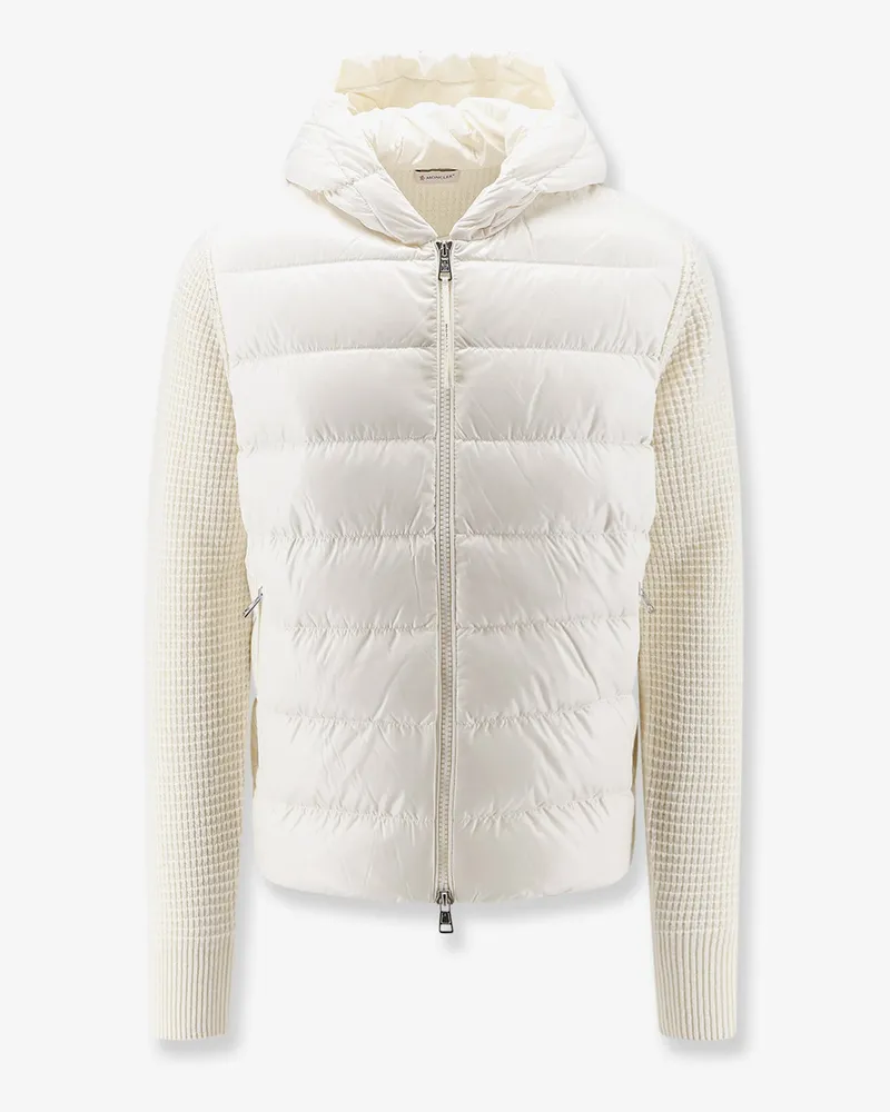Moncler Nylon jacket with wool and cashmere blend sleeves -  - gender_Man White