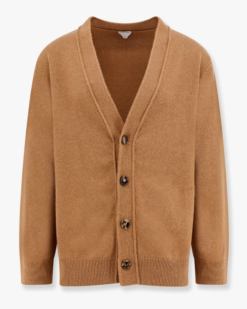 Bottega Veneta Cashmere cardigan with intrecciato iconic motif leather  details -  - gender_Man Brown