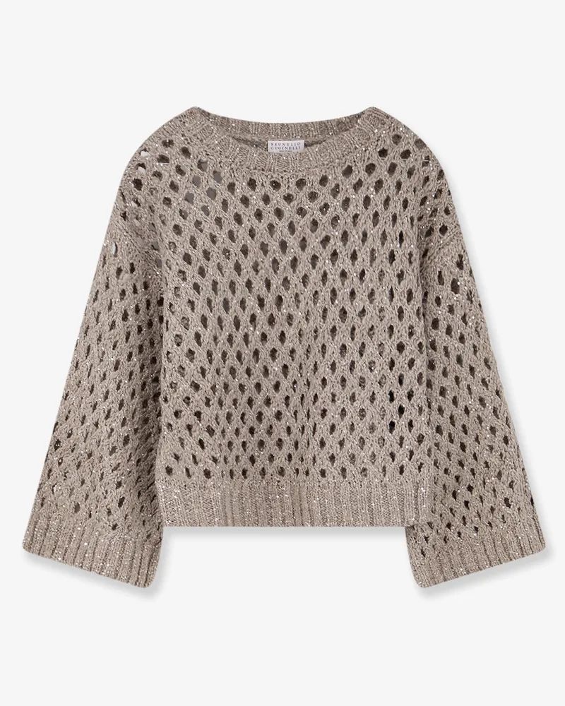 Brunello Cucinelli Dazzling Net silk and linen blend sweater -  - gender_Woman Brown