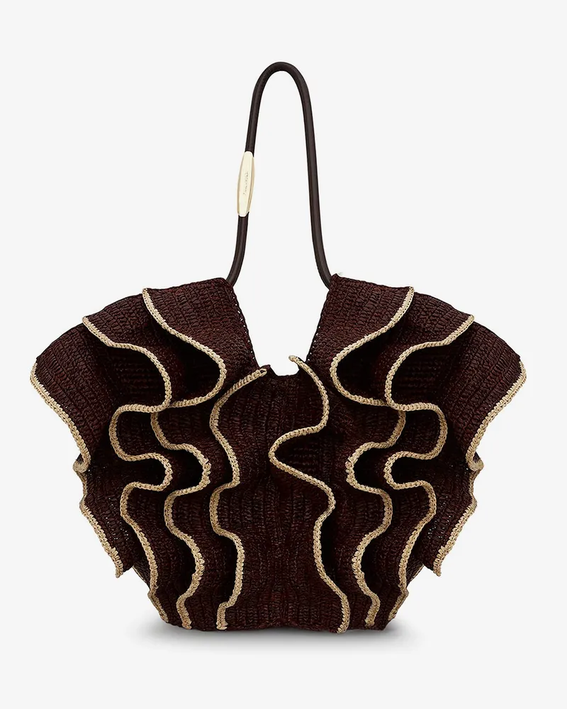 Zimmermann Goldentime raffia shoulder bag with ruffles -  - gender_Woman Brown
