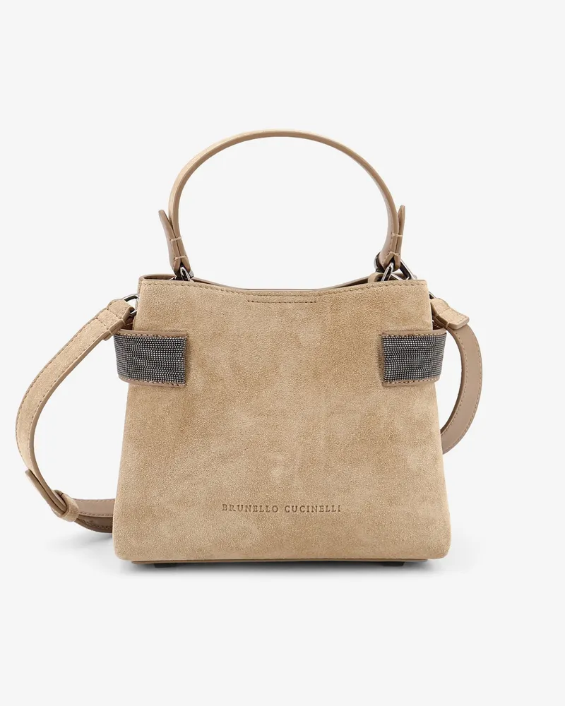 Brunello Cucinelli Suede shoulder bag with Monili detail -  - gender_Woman Beige