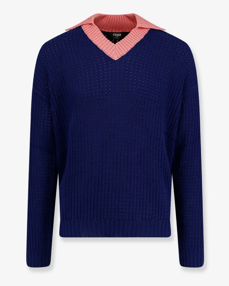 Fendi Cotton sweater with contrasting collar -  - gender_Man Blue