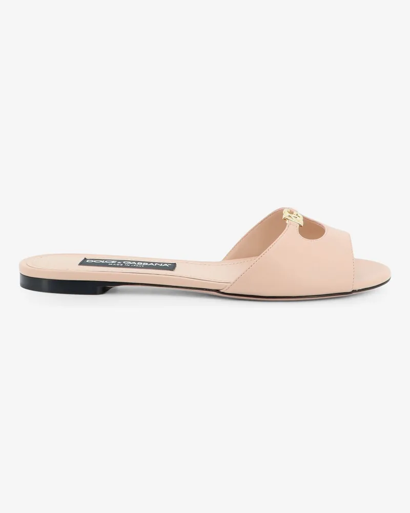 Dolce & Gabbana Leather sandals with metal DG logo -  - gender_Woman Beige