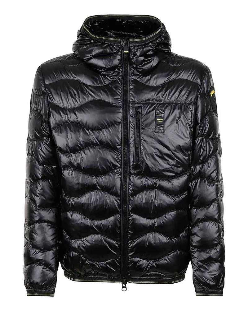 Blauer Knielanger Mantel - Schwarz Schwarz