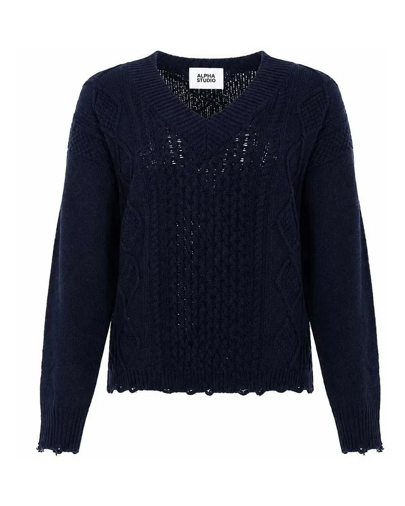 Alpha Studio V-Pullover - Blau Blau