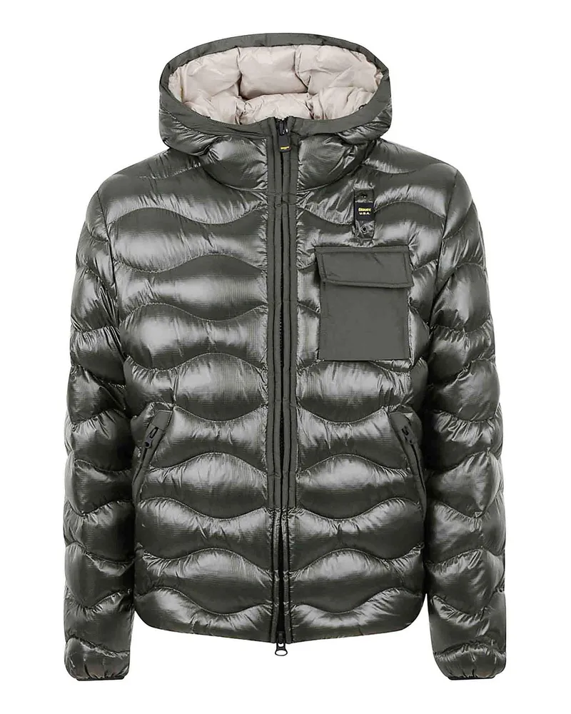 Blauer Knielanger Mantel - Grün Grün