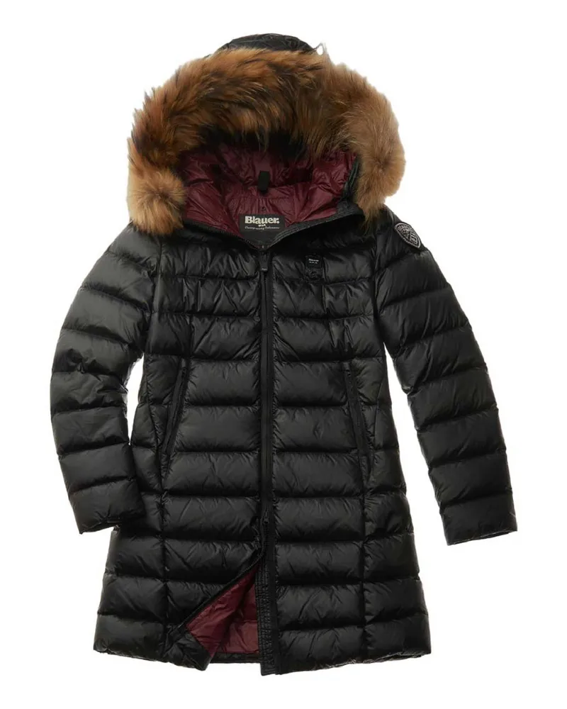 Blauer Knielanger Mantel - Schwarz Schwarz