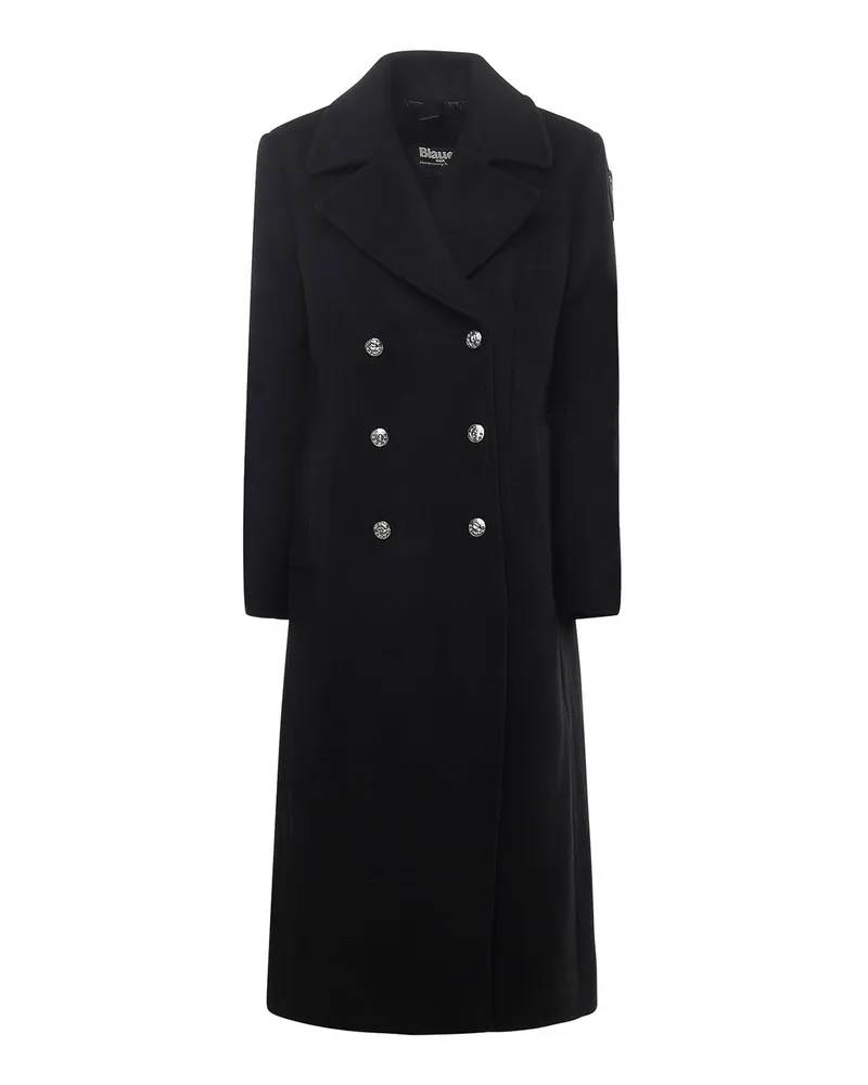 Blauer Knielanger Mantel - Schwarz Schwarz