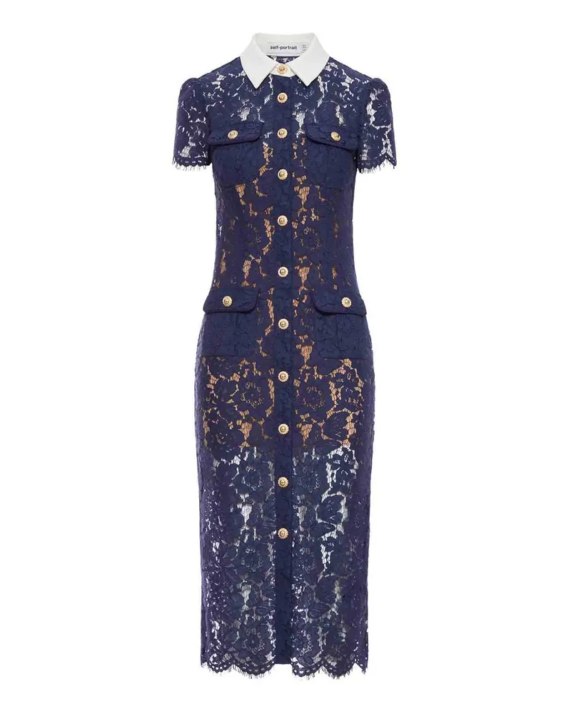 Self-Portrait Knielanges Kleid - Blau Blau