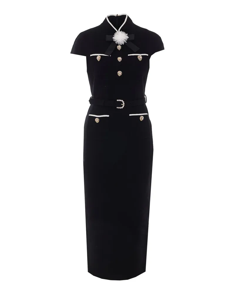 Self-Portrait Knielanges Kleid - Schwarz Schwarz
