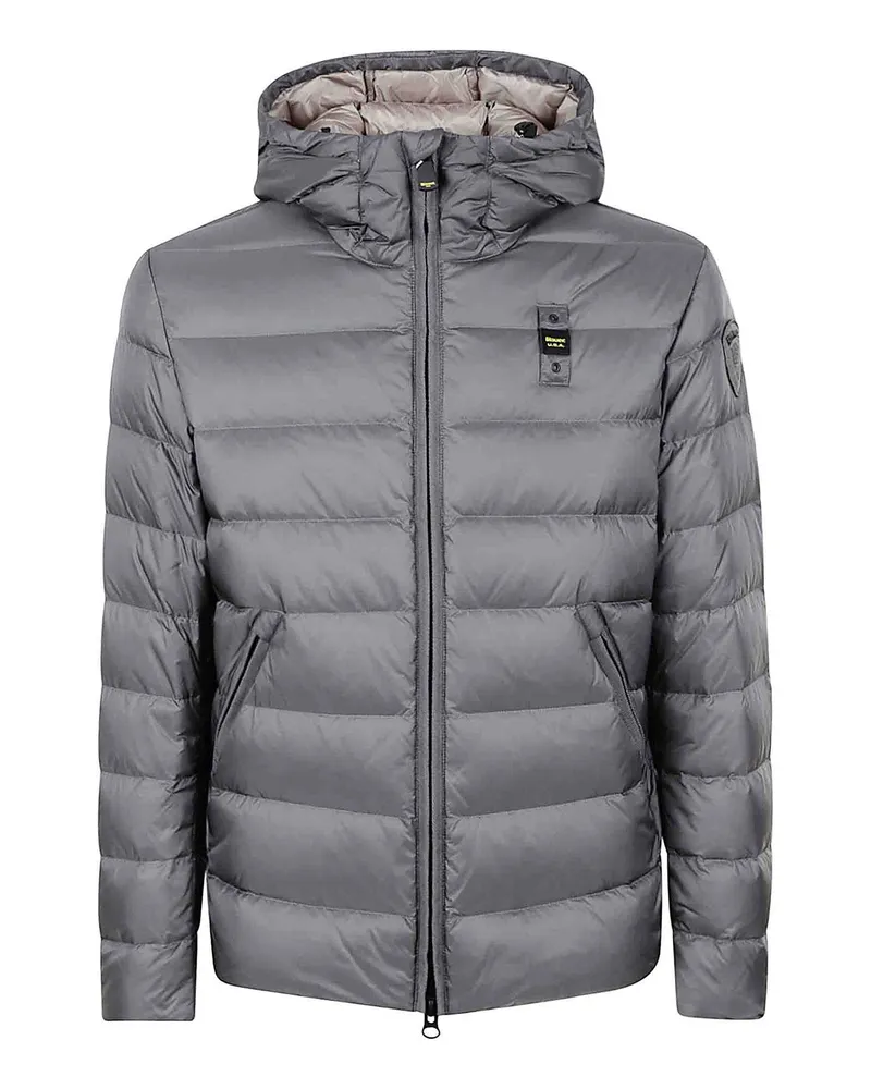 Blauer Knielanger Mantel - Grau Grau