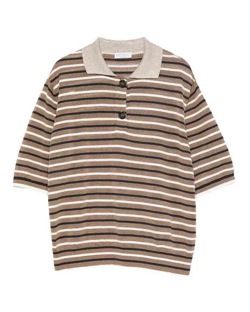 Brunello Cucinelli Rundhalspullover - Weiß Braun