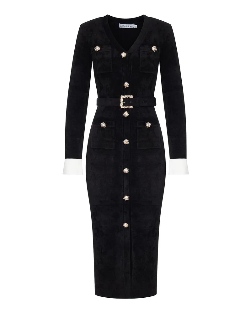 Self-Portrait Knielanges Kleid - Schwarz Schwarz