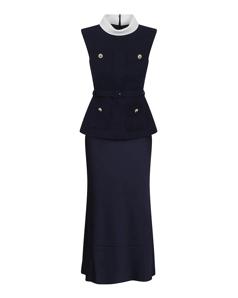 Self-Portrait Knielanges Kleid - Blau Blau
