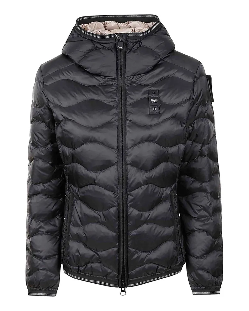 Blauer Knielanger Mantel - Schwarz Schwarz