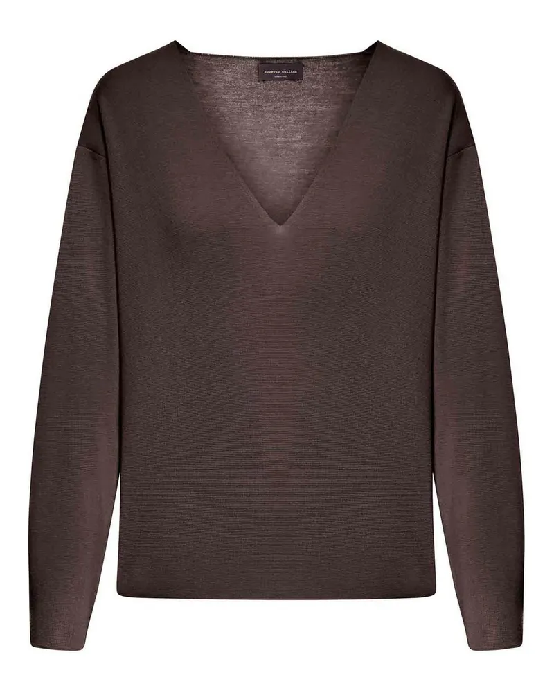 Roberto Collina V-Pullover - Braun Braun