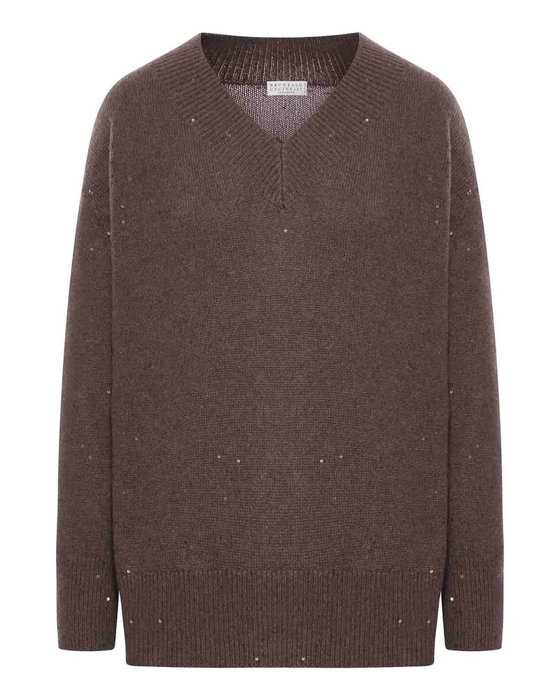 Brunello Cucinelli Pullover aus Cashmere und Seide Braun
